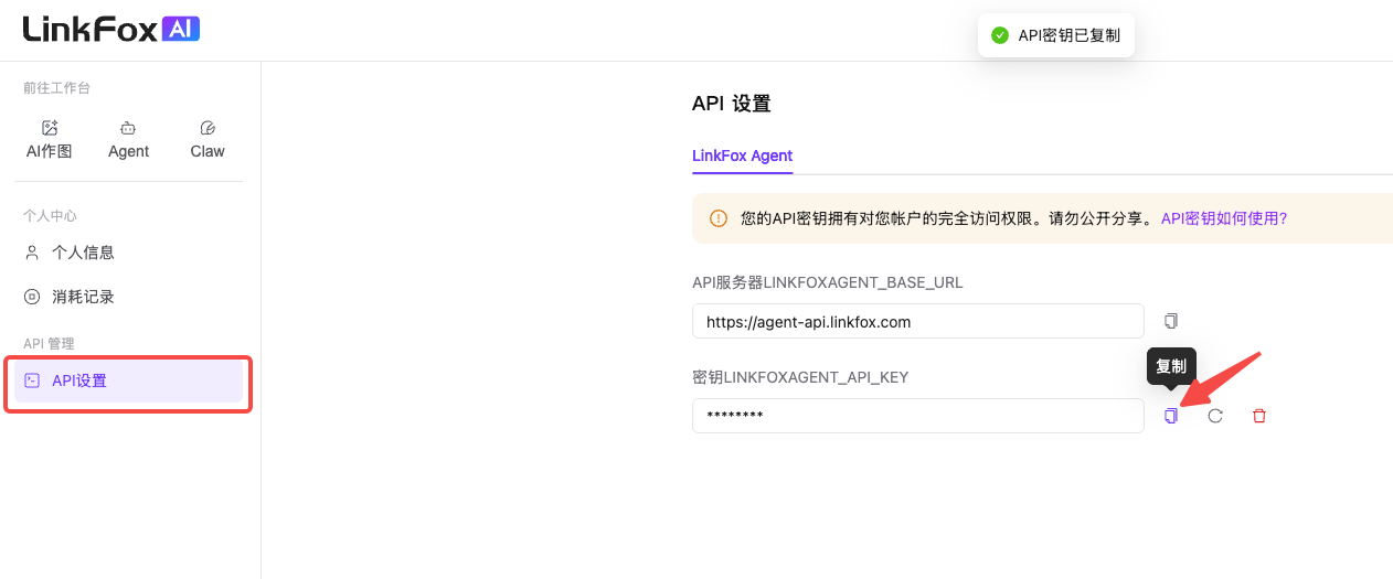 其他 AI 助手 - 写入 API Key