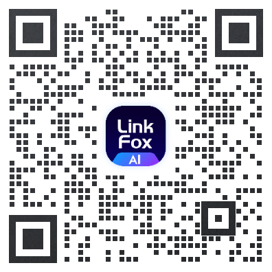 图片是一个二维码，中间有“Link Fox AI”标识。该二维码位于文档结尾处，是文档中“如有更多问题，请扫码联系在线工作人员协助解决~”部分的二维码标识。其设计简洁，以黑色为主，中间的标识部分为深蓝色背景，白色字体，整体与文档内容相呼应，方便用户扫码联系在线工作人员获取帮助。